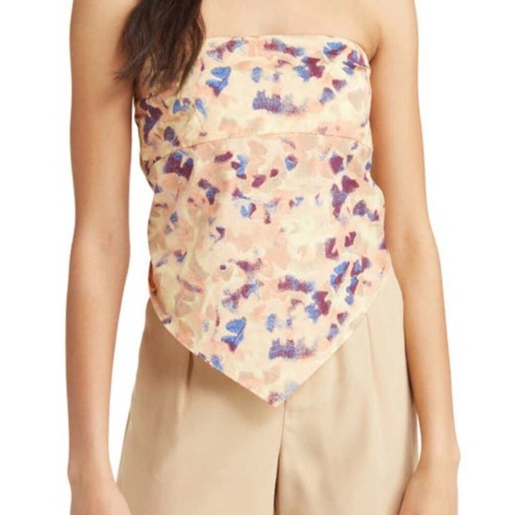 Open Edit Yellow Mellow Ginko Floral Bandana Top Medium NWT Handkerchief Festie